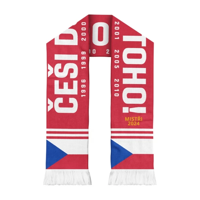Scarf knitted Česi do toho with flag and years of gold